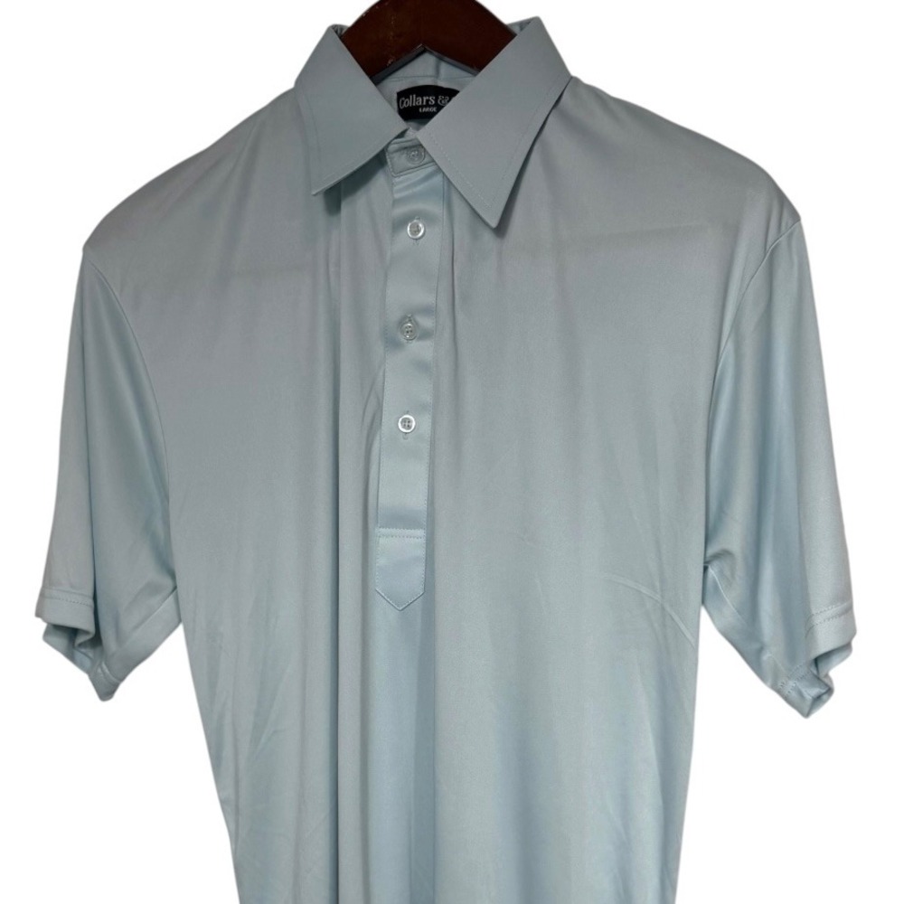 Collars & Co Mens Dress Collar Polo Shirt Light Blue Short Sleeve Large #1004